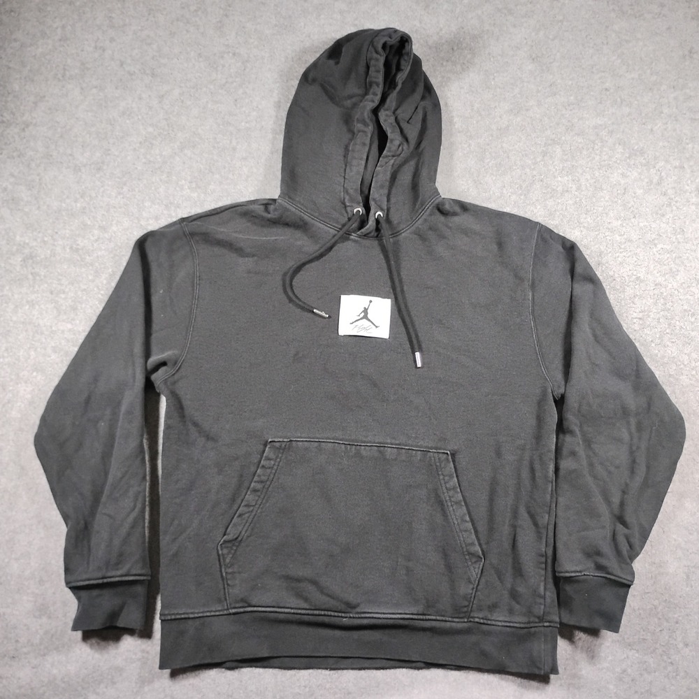 Jordan Flight Jumpman Patch Pullover Hoodie Black Mens Size M 100% Cotton